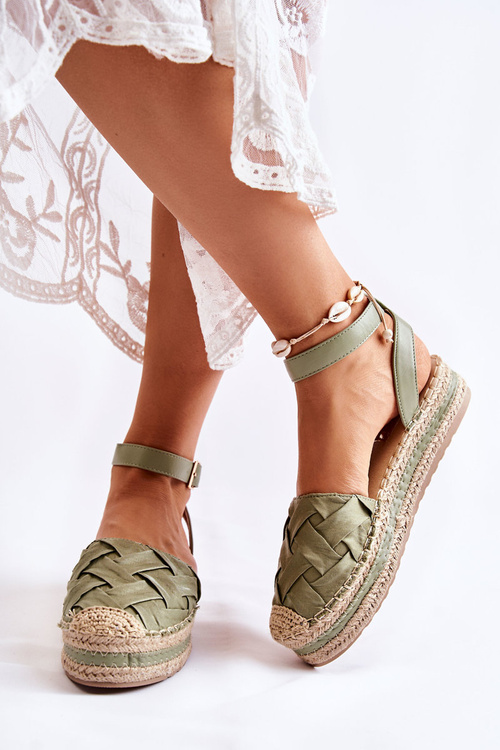 Damskie Espadryle Sandały Na Platformie Zielone Susane