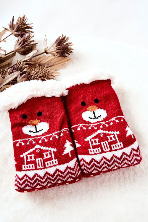 Długie Skarpetki Świąteczny Wzór Renifer Czerwone
