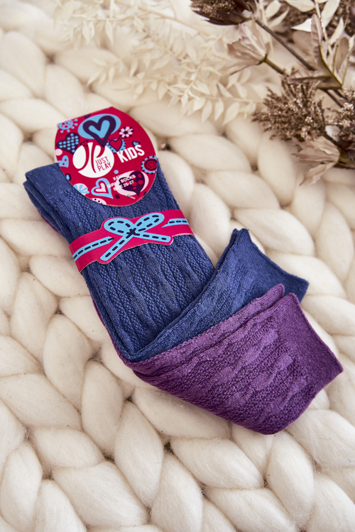 Młodzieżowe Wysokie Skarpetki Do Kolan 2-Pak Granatowo-Fioletowe