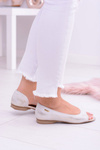Skórzane Beżowe Baleriny Maciejka Peep Toe Verma