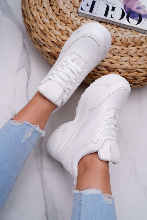 Sportowe Damskie Buty Wysoka Podeszwa Białe Louder