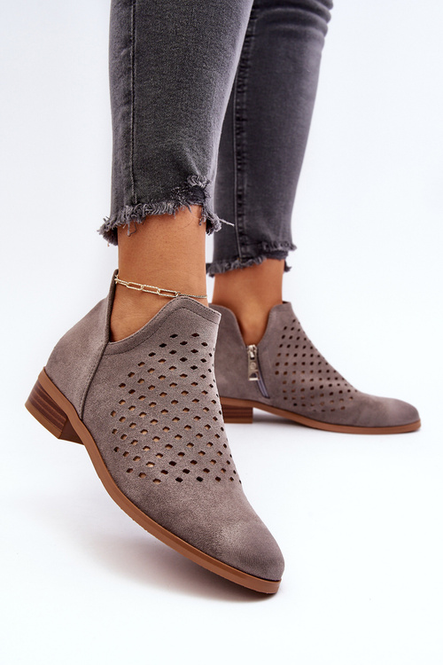 Niskie Botki Damskie Na Płaskim Obcasie Szare Janetris