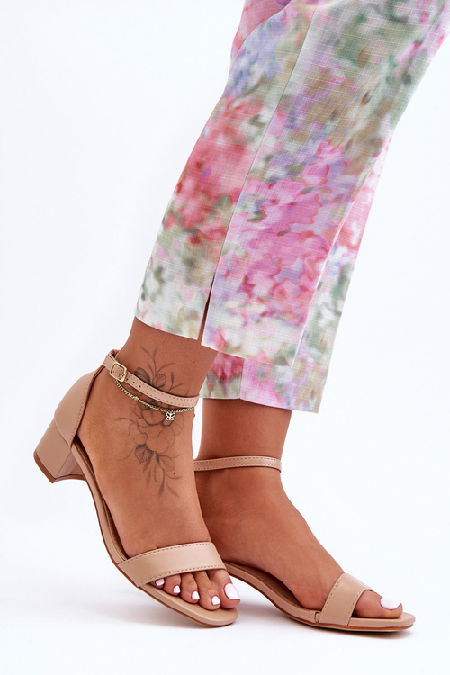 Skórzane Sandałki Na Obcasie Gładkie Beżowe Inspire Me!