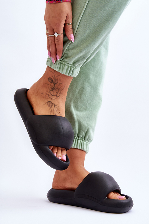 Lekkie Piankowe Damskie Klapki Na Platformie Czarne Milton