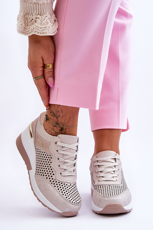 Damskie Skórzane Ażurowe Buty Sportowe Jasnobeżowe Virginia