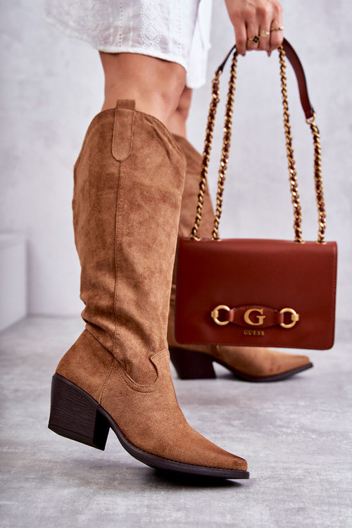 Zamszowe Kozaki Kowbojki Brązowe Casey