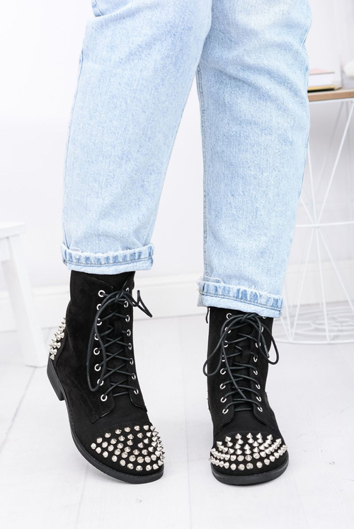 Botki Damskie Lu Boo Zamszowe Czarne Workery z Ćwiekami Tension