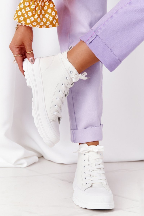 Damskie Skórzane Trampki Na Dużej Podeszwie Białe Trissy