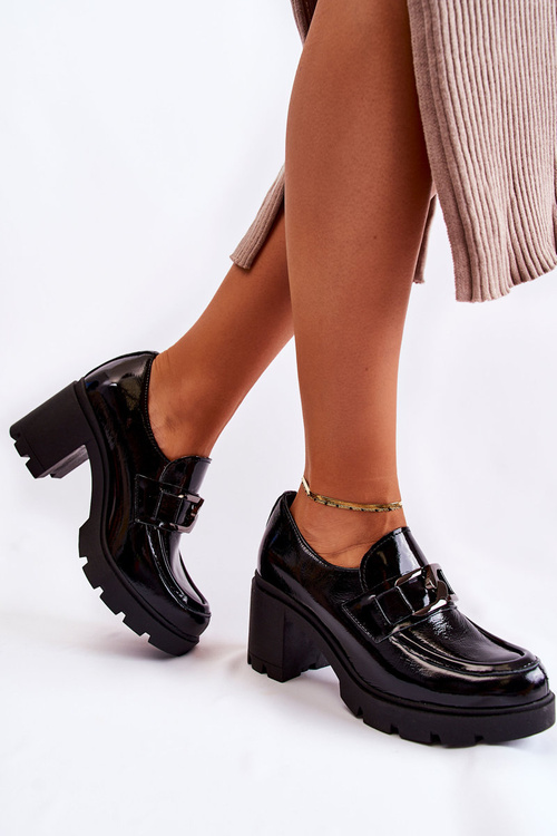 Eleganckie Półbuty Na Słupku Ze Srebrną Ozdobą Czarne Lemar Harmell