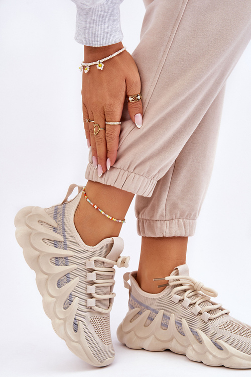 Damskie Modne Skarpetkowe Sneakersy Beżowe Daxo