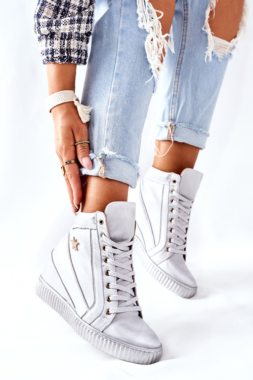 Damskie Sportowe Skórzane Buty Lewski Srebrne 3079