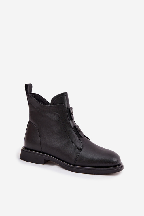 Skórzane Ocieplane Botki Damskie D&A MK52-026 Czarne