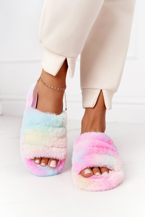 Futrzane Papcie Na Platformie Kolorowe Snowflake