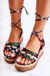 Damskie Wiązane Sandałki Espadryle W Kwiaty Czarne Lamour