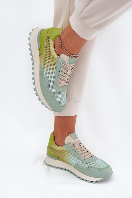 Skórzane Buty Sportowe Z Siateczką Damskie Vinceza 66775 Zielone