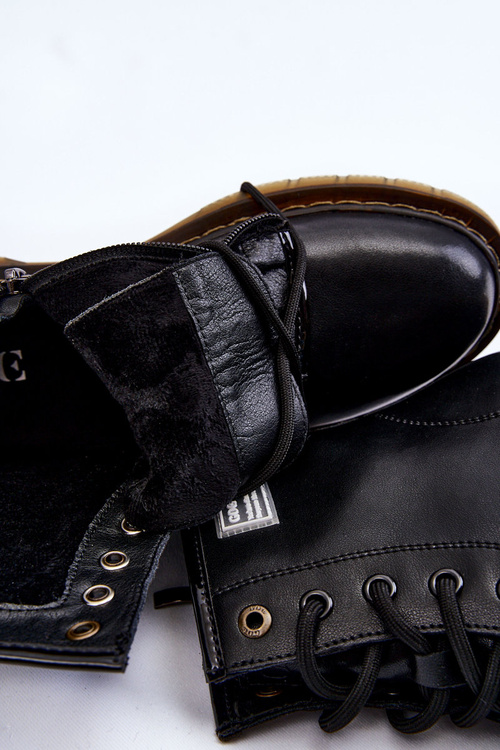 Damskie Skórzane Botki Ocieplane GOE II2N4053 Czarne