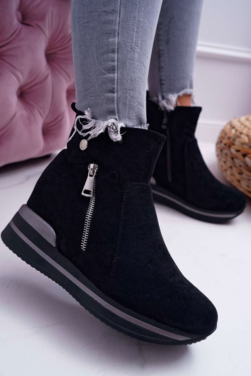 Botki Damskie Ukryty Koturn Czarne Crazyness