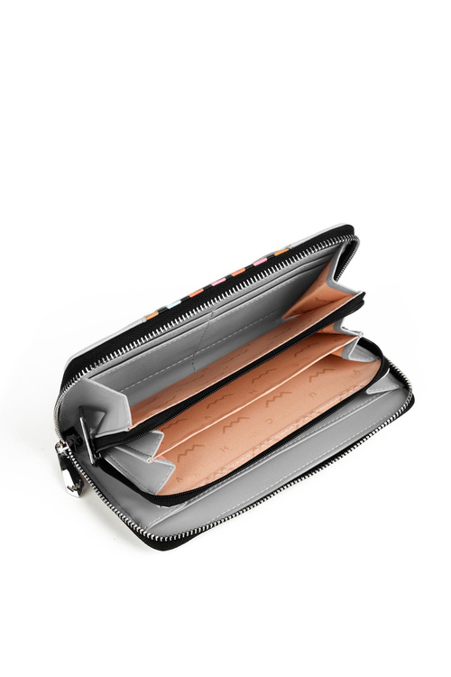 Duży Portfel Na Suwak W Kropki Szary Reine