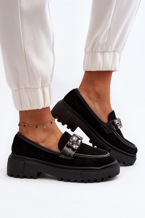 Mokasyny Damskie Z Ozdobnym Paskiem Czarne Nancille