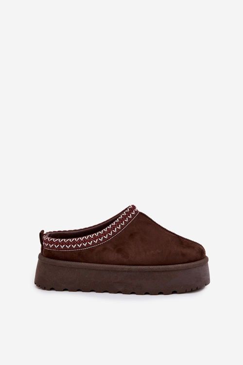 Niskie Śniegowce Damskie Z Haftem Na Platformie Czekoladowe Narirya