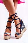 Modne Wiązane Sandały Na Koturnie Granatowe Recife