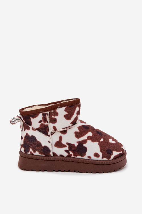 Śniegowce Dziecięce Młodzieżowe Ocieplane Futerkiem W Łaty Biało-Brązowe Mireya