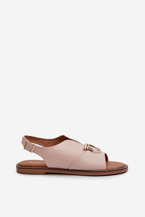 Płaskie Sandały Damskie Ze Złotą Ozdobą Vinceza 17319 Jasnoróżowe