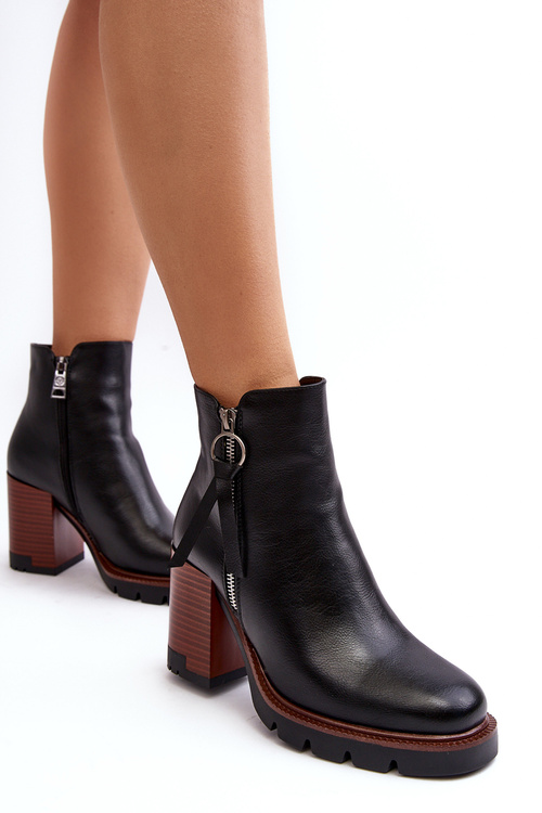 Damskie Skórzane Botki Na Słupku Czarne Brittney