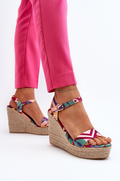 Wzorzyste Sandały Na Koturnie Z Plecionki Multikolor Anihazra