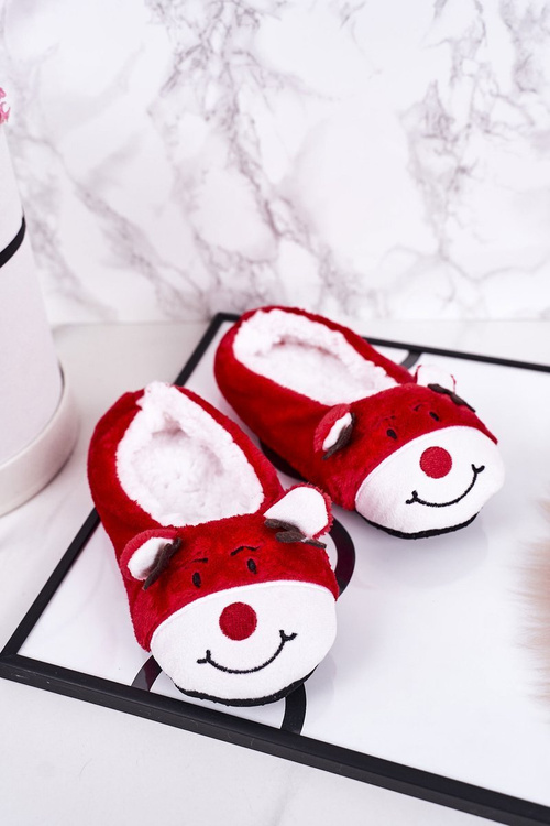 Świąteczne Dziecięce Papcie Z Reniferem1 Czerwone Xmas