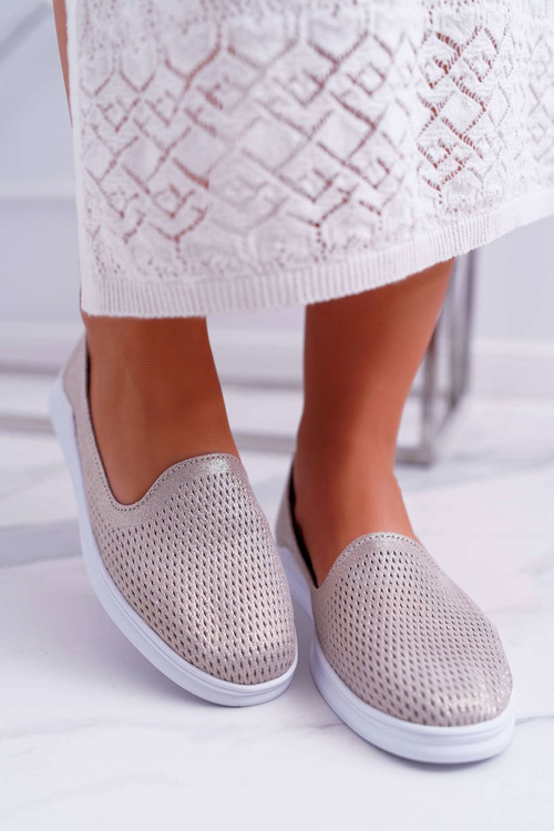 Damskie Półbuty Wsuwane Skórzane Lordsy Złote Lordi