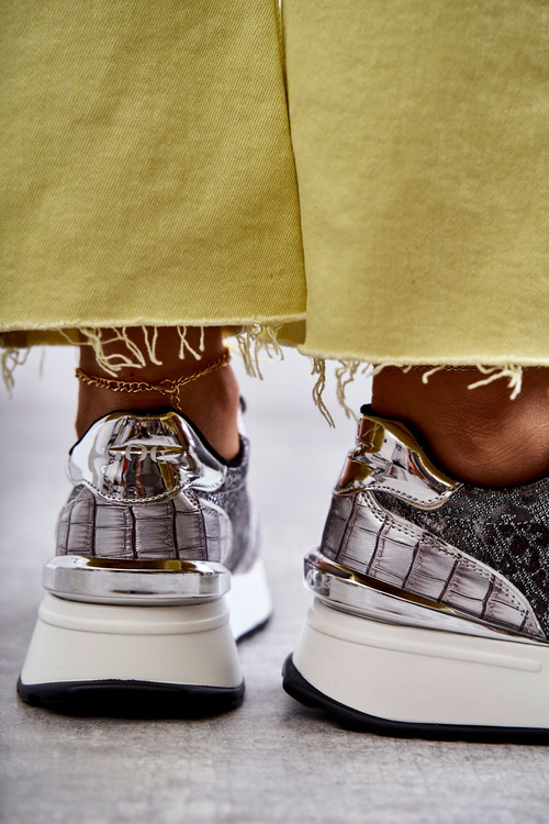 Damskie Buty Sportowe Na Koturnie GOE KK2N4083 Srebrne