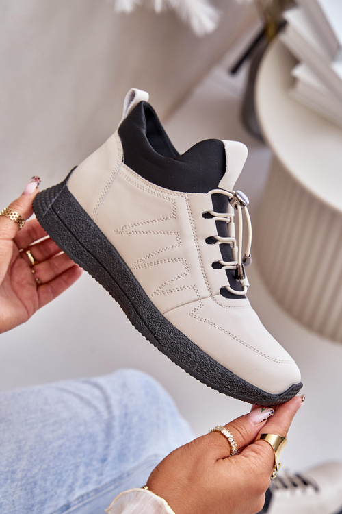 Ocieplane Buty Sportowe Skórzane Na Zamek Artiker 55C0038 Beżowe