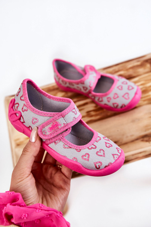 Dziecięce Papcie Baleriny Serca Befado 123X070 Szaro-Różowe