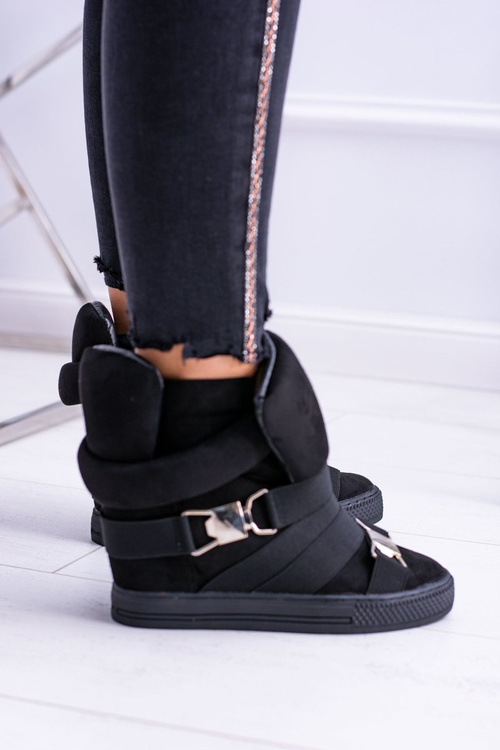 Zamszowe Sneakersy Na Koturnie Lu Boo Czarne