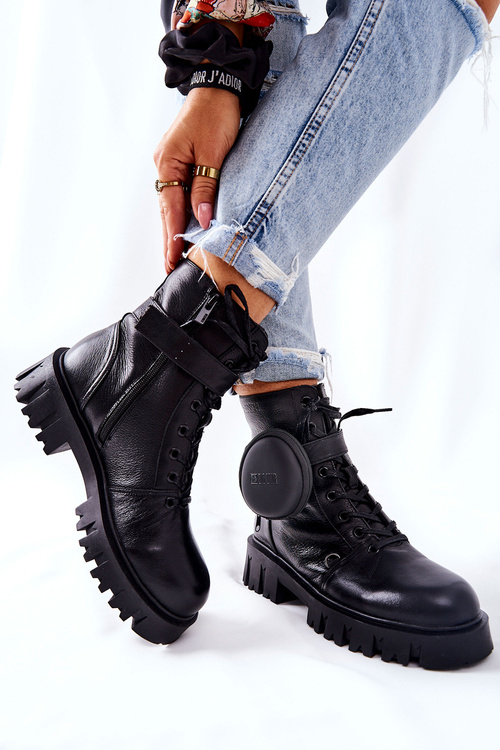 Skórzane Ocieplane Workery Z Nerką Big Star II274430 Czarne