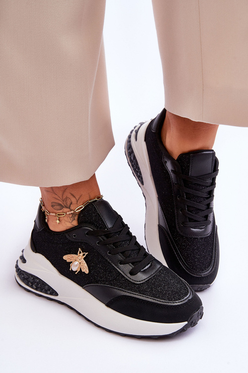 Błyszczące Buty Sportowe Z Ozdobą Czarne Seneca