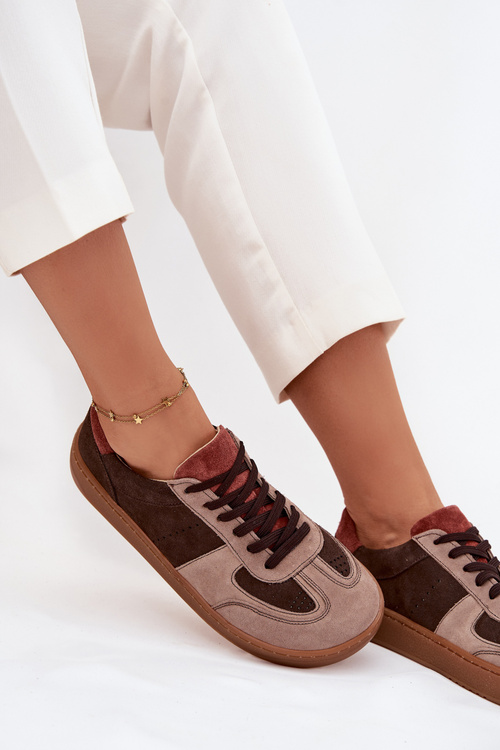 Skórzane Zamszowe Sneakersy Barefoot Damskie Zazoo N1277 Brązowe