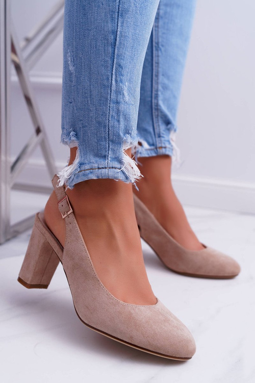 Czółenka Damskie Na Słupku Galanterki Sergio Leone SK788 Beżowe Lati