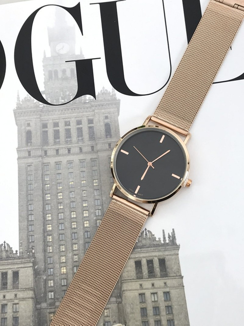 Damski Zegarek Michael John Lyssa Złota Bransoleta / Czarna Tarcza