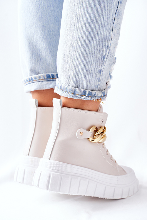 Wysokie Trampki Na Platformie Beżowe La Rocca