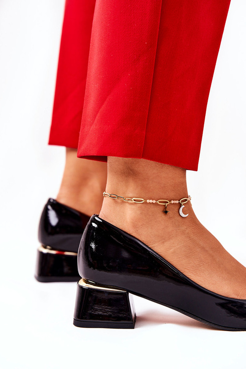 Skórzane Lakierowane Czółenka Lewski 3118 Czarne