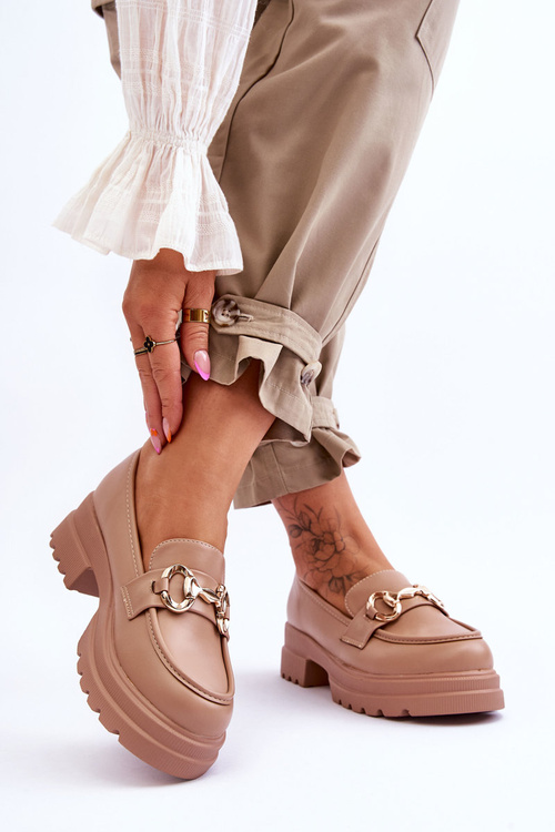 Skórzane Wsuwane Mokasyny Damskie Beżowe Albie