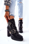 Botki Na Słupku Z Klamrą Czarne Flaris