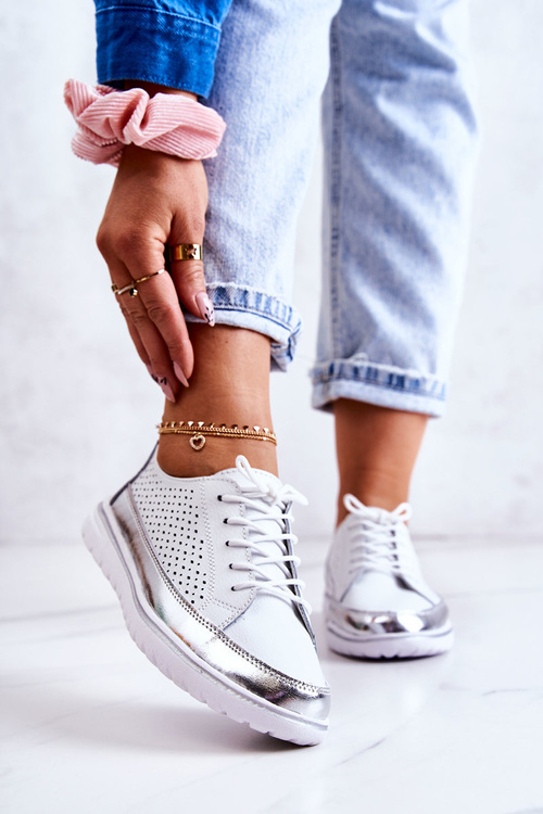 Damskie Ażurowe Półbuty Na Platformie Białe Deloren