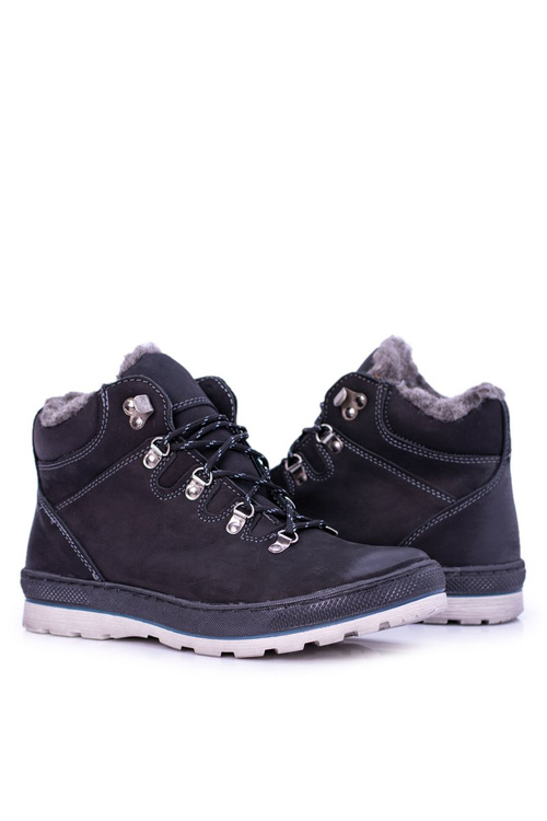 Czarne Skórzane Ocieplane Męskie Botki Abelo