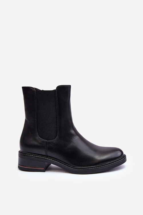 Niskie Skórzane Botki Sztyblety Damskie Czarne Tyber