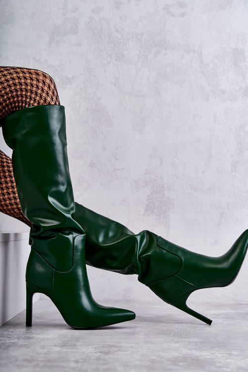 Skórzane Kozaki Na Szpilce Zielone Rissa