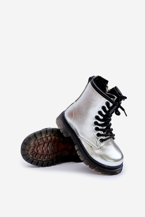 Ocieplane Botki Dziewczęce Lakierowane Na Zamek Srebrne Novita