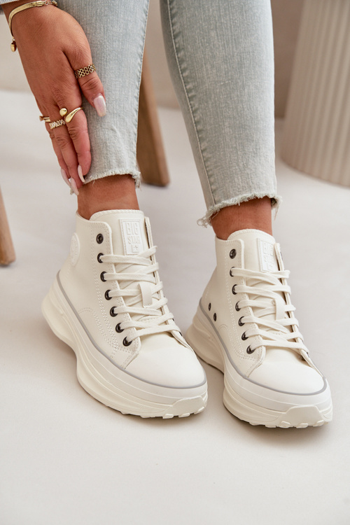 Trampki Damskie Na Platformie Eko Skórzane Big Star OO274064 Białe